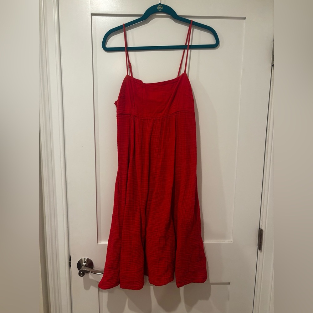 Abercrombie & Fitch Coral Red Pleated Cotton Babydoll Midi Dress Petite MP